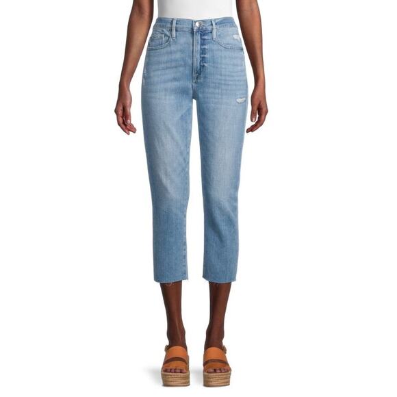Frame Le Beau Distressed Crop Straight Leg Jeans Size 23 - Picture 1 of 9